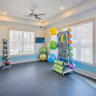 Fitness room with exercise balls